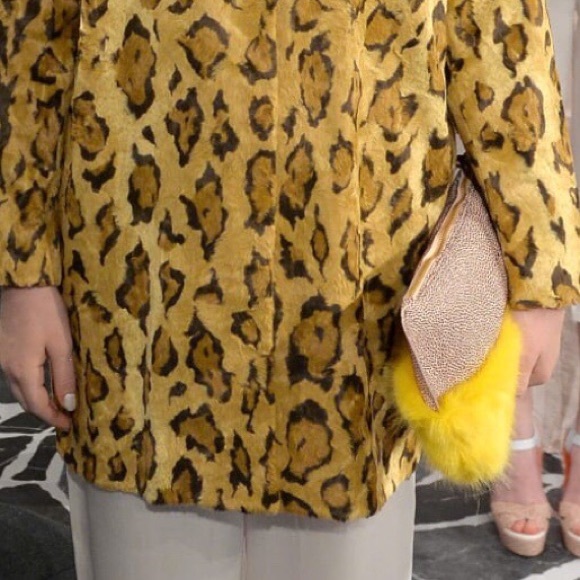 Shrimps pink and yellow fluffy leather clutch - Picture 4 of 6